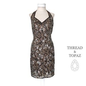 Oleg Cassini Beaded Sequin Vintage Halter Dress